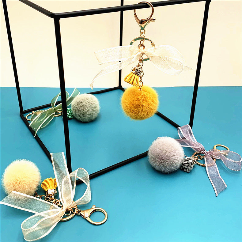Wholesale Cute bow lace fur ball key chain